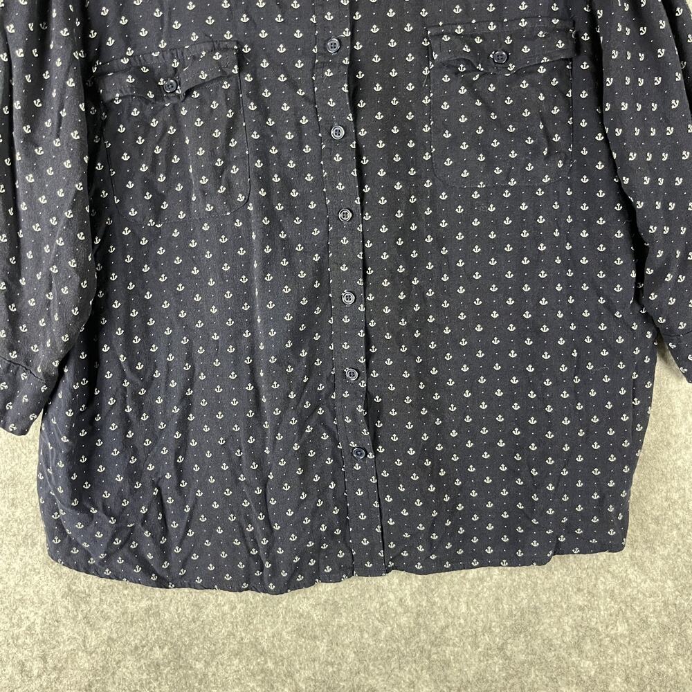 Per Se Top Womens 2X Blue Anchor Print Blouse Button Front 3/4 Sleeve Nautical - Picture 3 of 12